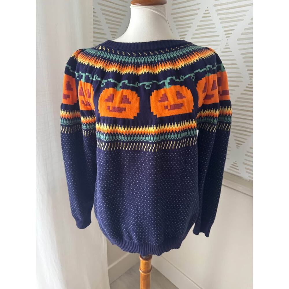 ModCloth Medium Give ‘Em Pumpkin to Talk About Fair Isle Sweater Halloween